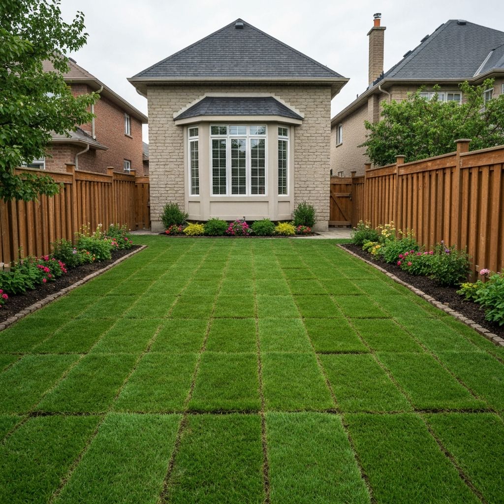Freshly installed sod lawn in a GTA suburban backyard